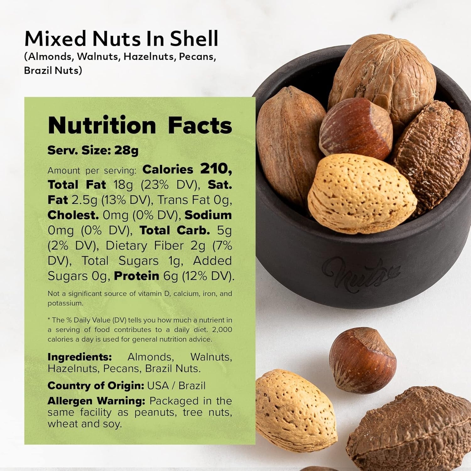 6 lbs Mixed Nuts in Shell: Almonds, Walnuts, Hazelnuts, Pecans & Brazil Nuts