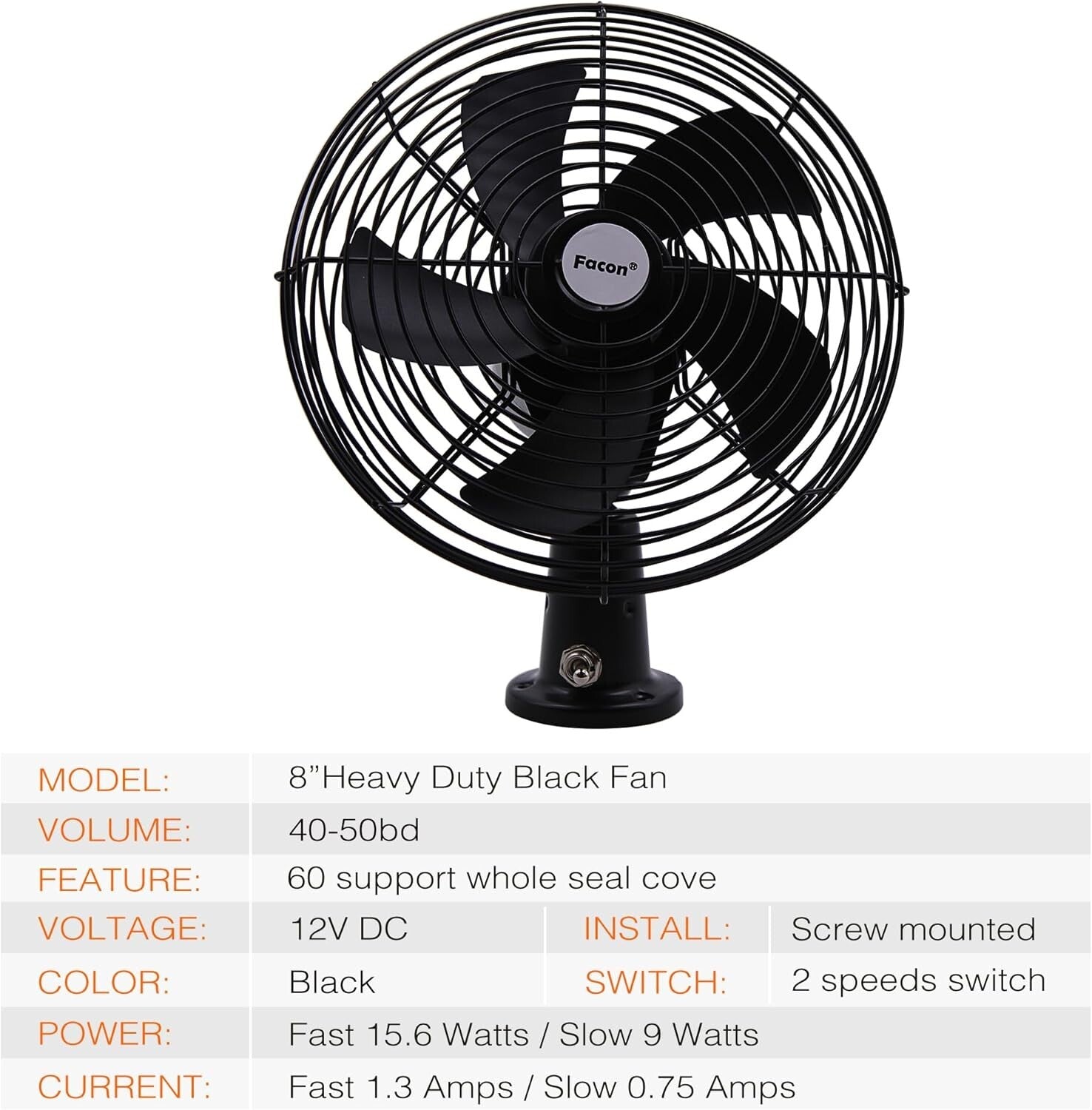 Versatile 12V Car Cooling Fan with Manual 2-Speed Switch - Modern Metal Finish