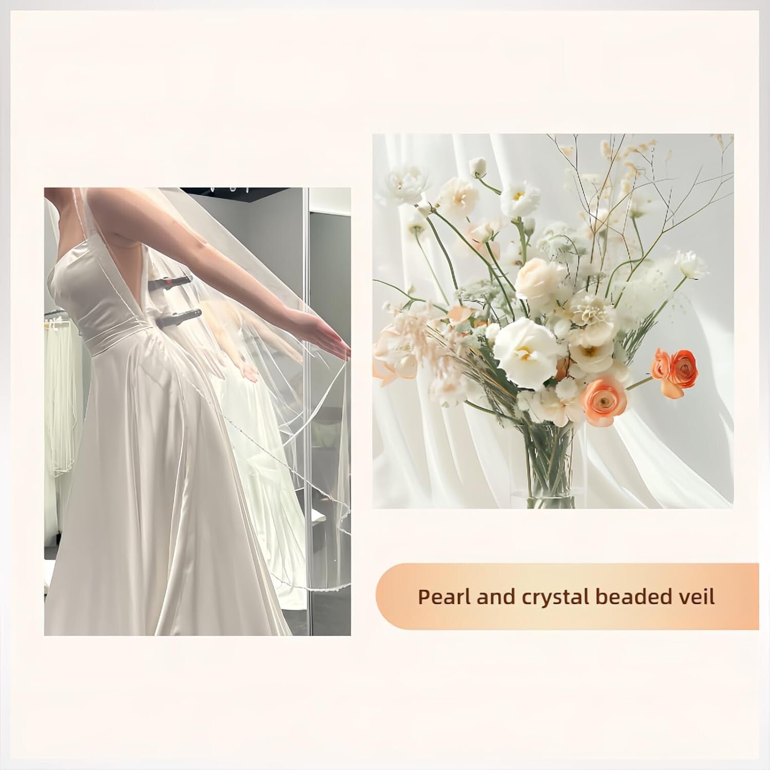 Lightweight Beaded Edge Bridal Veil - 1 Tier Fingertip Style for Elegant Brides