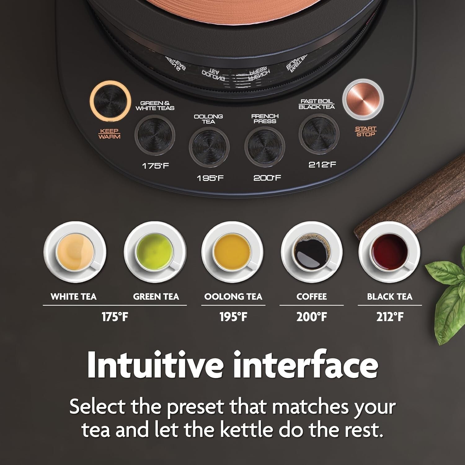 Deluxe Electric Kettle with Tea Infuser, Ceramic Teapot & Cups on Wood Tray