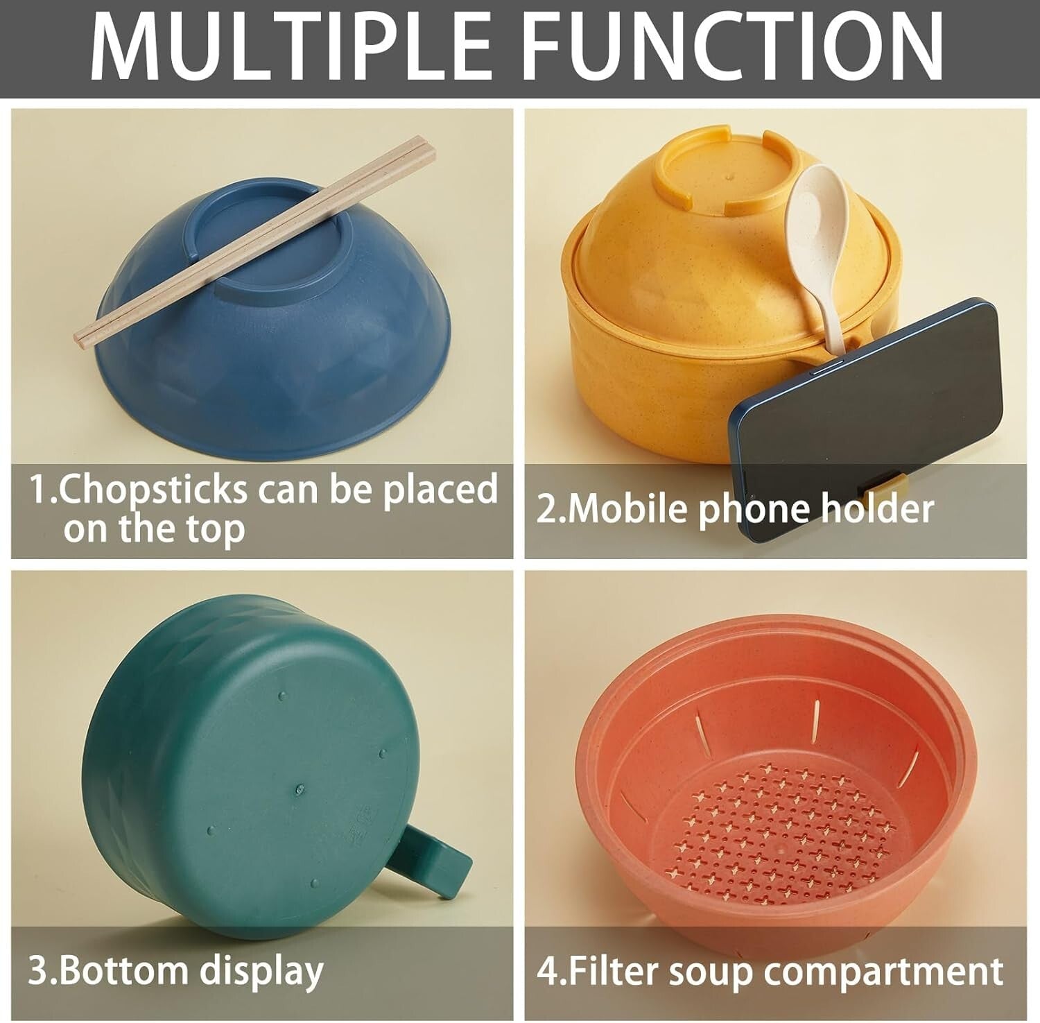 Chic 8-Piece Instant Noodle Bowl Set - Microwave-Friendly & Easy to Clean