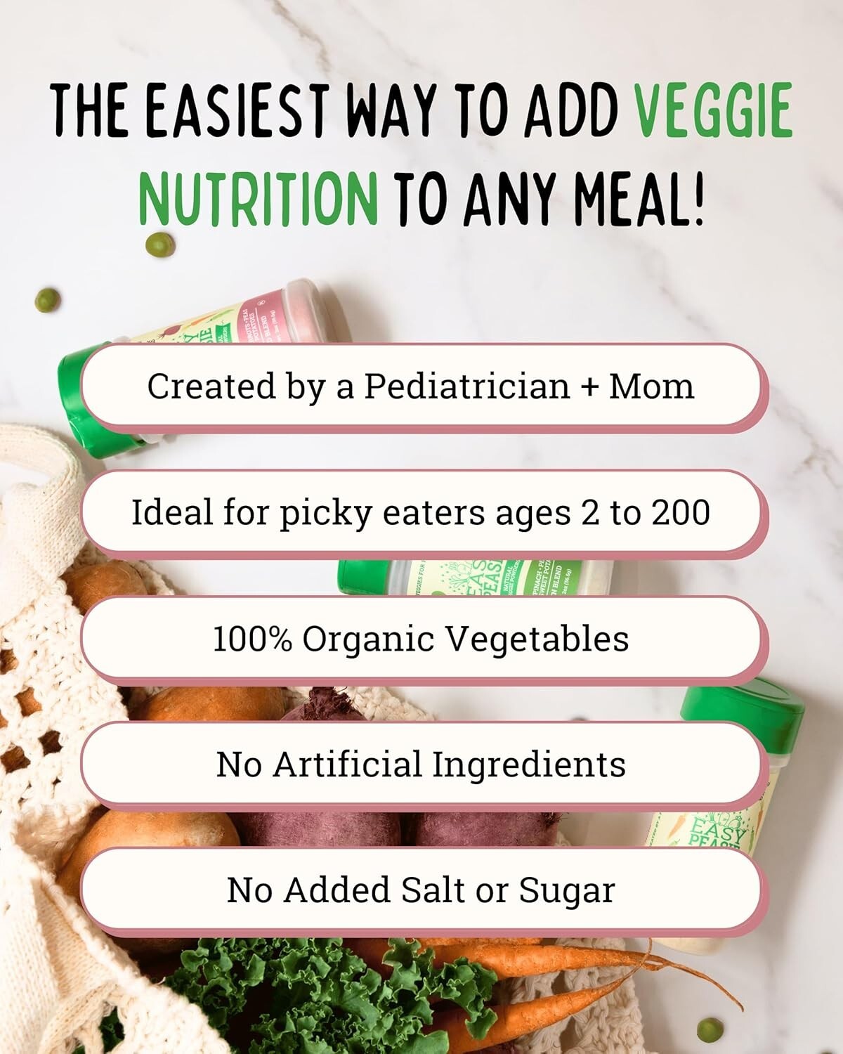 Easy Peasie Hidden Veggie Powder 3-Pack for Picky Eaters - Original, Green, Red