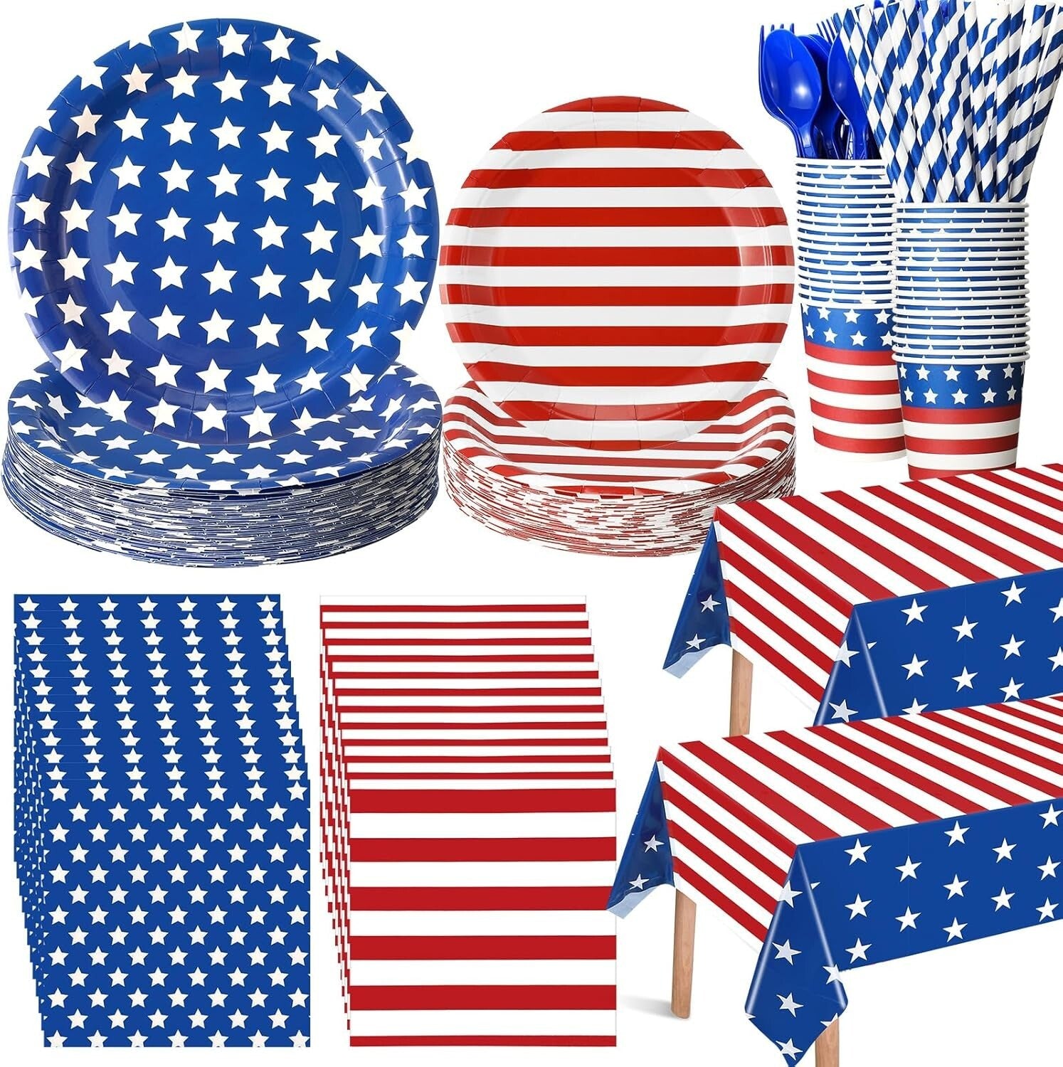 American Flag Themed 452 Pcs Disposable Party Set for 4th of July Festivities
