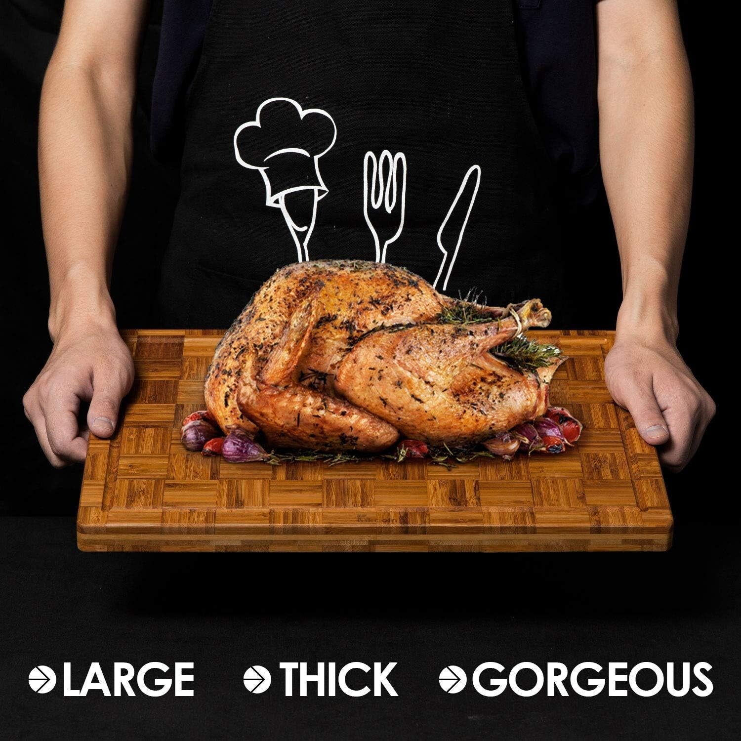 Extra Large Bamboo Cutting Board Set of 3 with Juice Grooves - Kitchen Essential