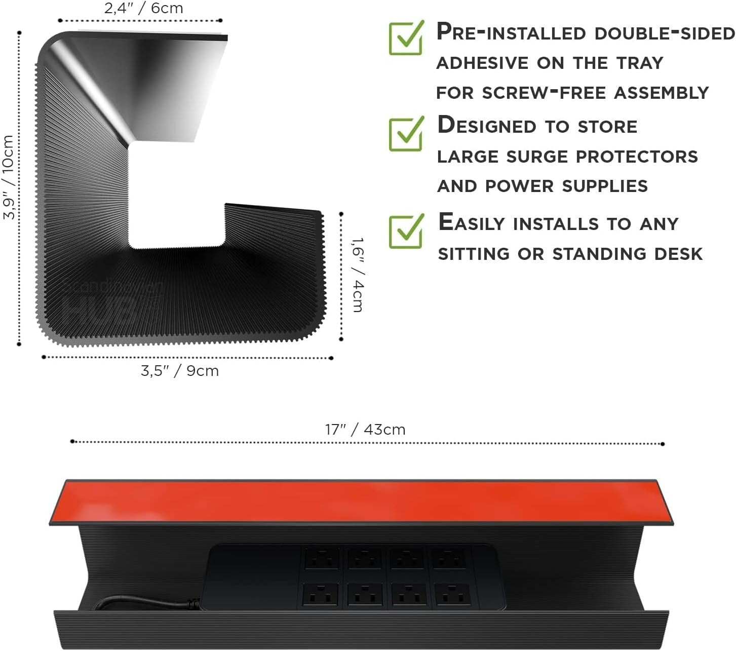 Compact and Sturdy No-Drill Cable Organizer - Black Trays for Clean Workspaces