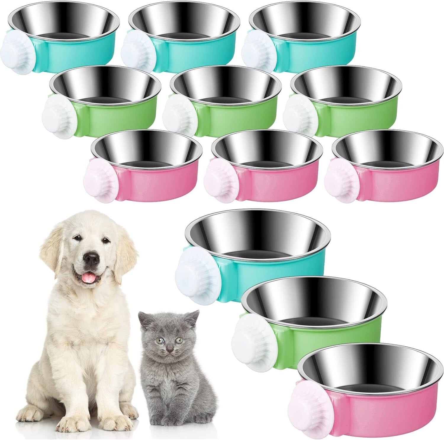 Practical 12 Piece Hanging Pet Bowls - Ideal for Dogs, Cats, and Small Pets
