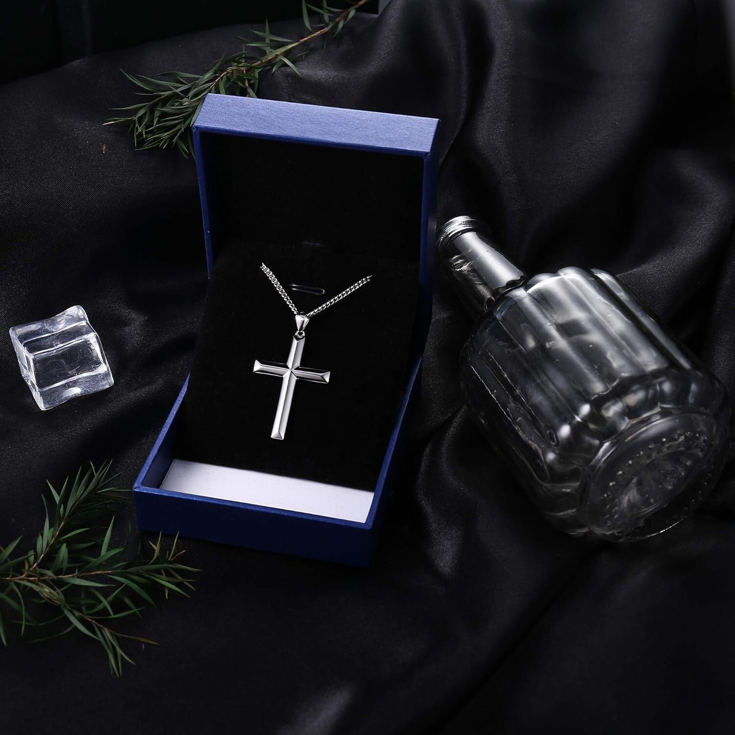 Durable 2mm Silver Cuban Link Cross Pendant Necklace for Men & Women, 16-24 Inch