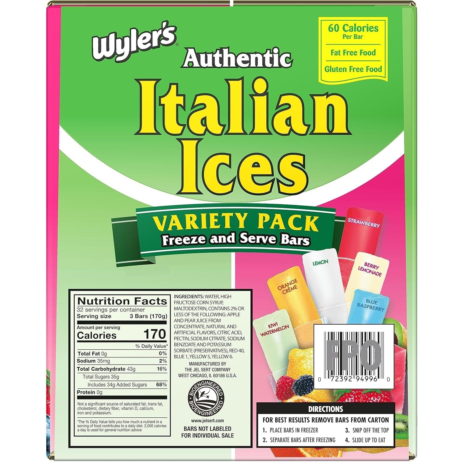 Bulk Pack of Authentic 96 Count Italian Ice Freezer Bars - Family Favorite