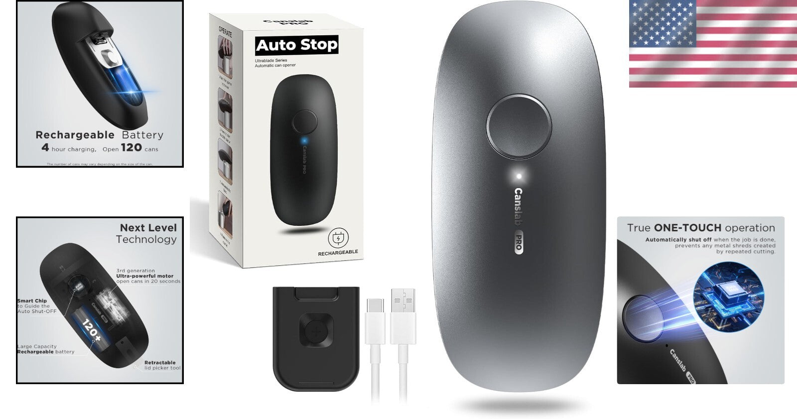 Compact Quiet Electric Can Opener - Ideal for Arthritis with Easy Storage