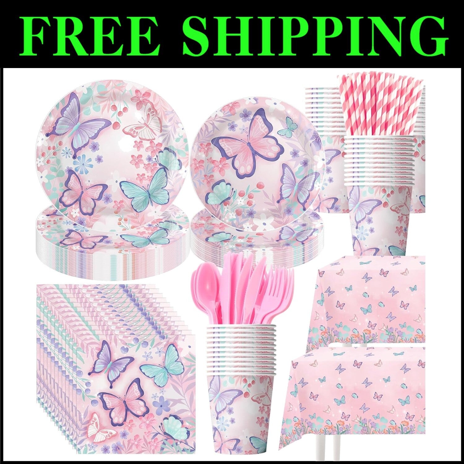 Charming Butterfly Birthday Party Supplies - 452 Pcs for Elegant Celebrations