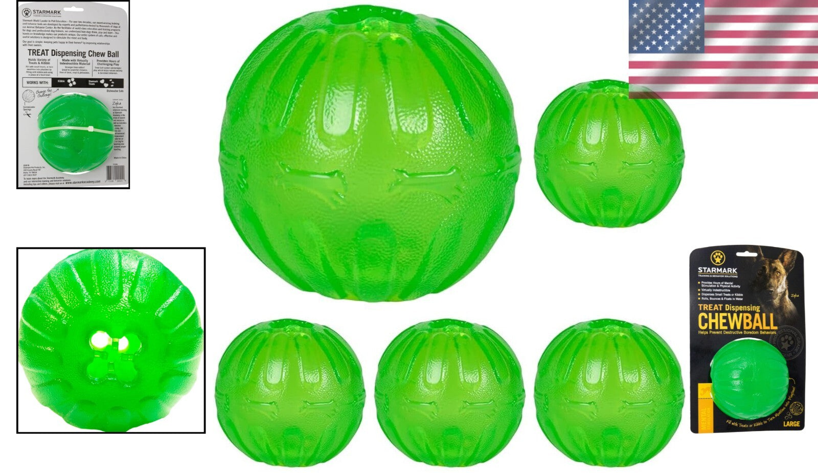Pack of 5 Green Dog Chew Balls - Treat Dispensing Fun for Active Pets