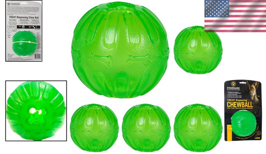 Pack of 5 Green Dog Chew Balls - Treat Dispensing Fun for Active Pets