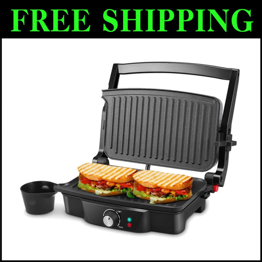 PFOA & BPA Free Panini Press - 2 Slice Non-Stick Electric Grill with Oil Cups
