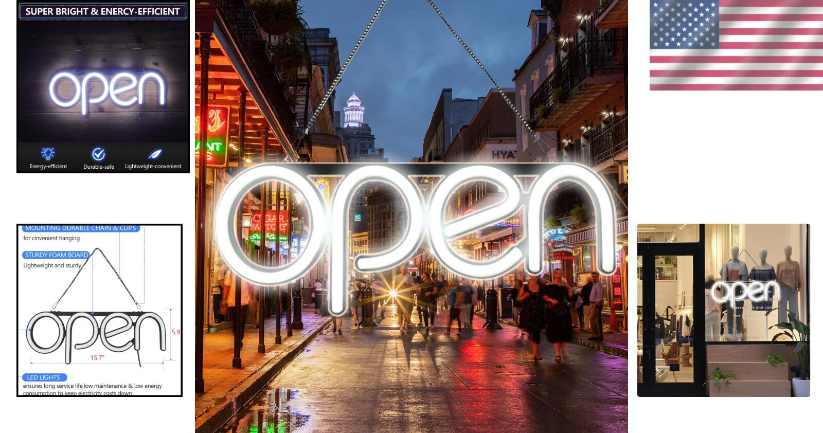 16x6 Energy-Saving LED Open Sign with Double-Sided Open/Closed Display