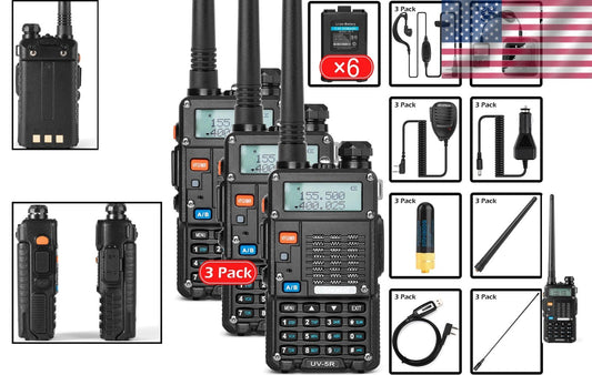 Lightweight Dual Band UHF/VHF Radio Set - 3 Pack with Rechargeable Batteries