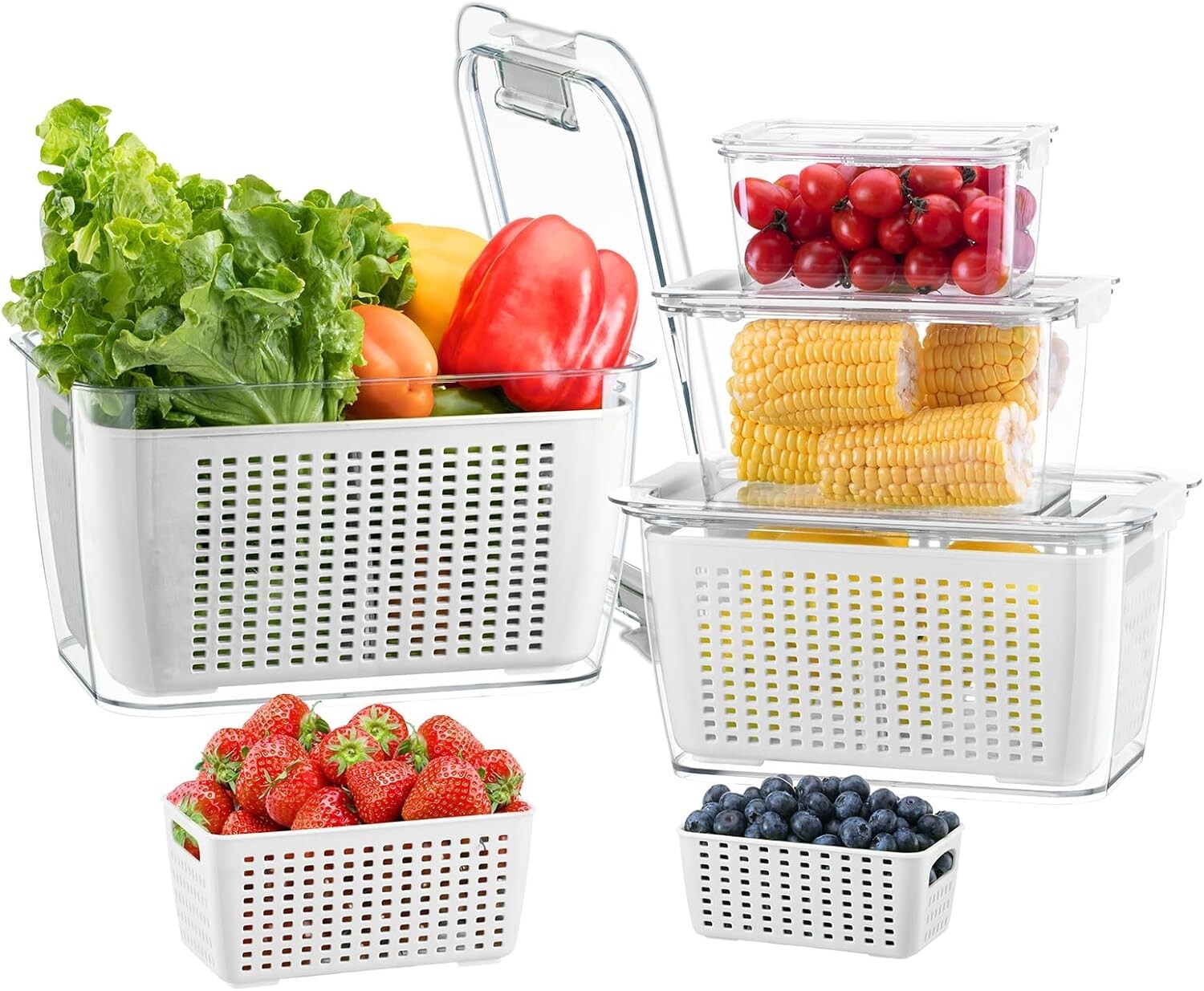 Adjustable Ventilation Fruit & Vegetable Containers - 4 Pack Fridge Organizer