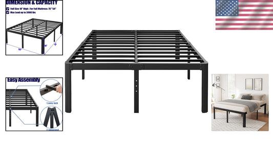 Sturdy Black Platform Bed Frame with Round Corners - Full Size, Noise-Free