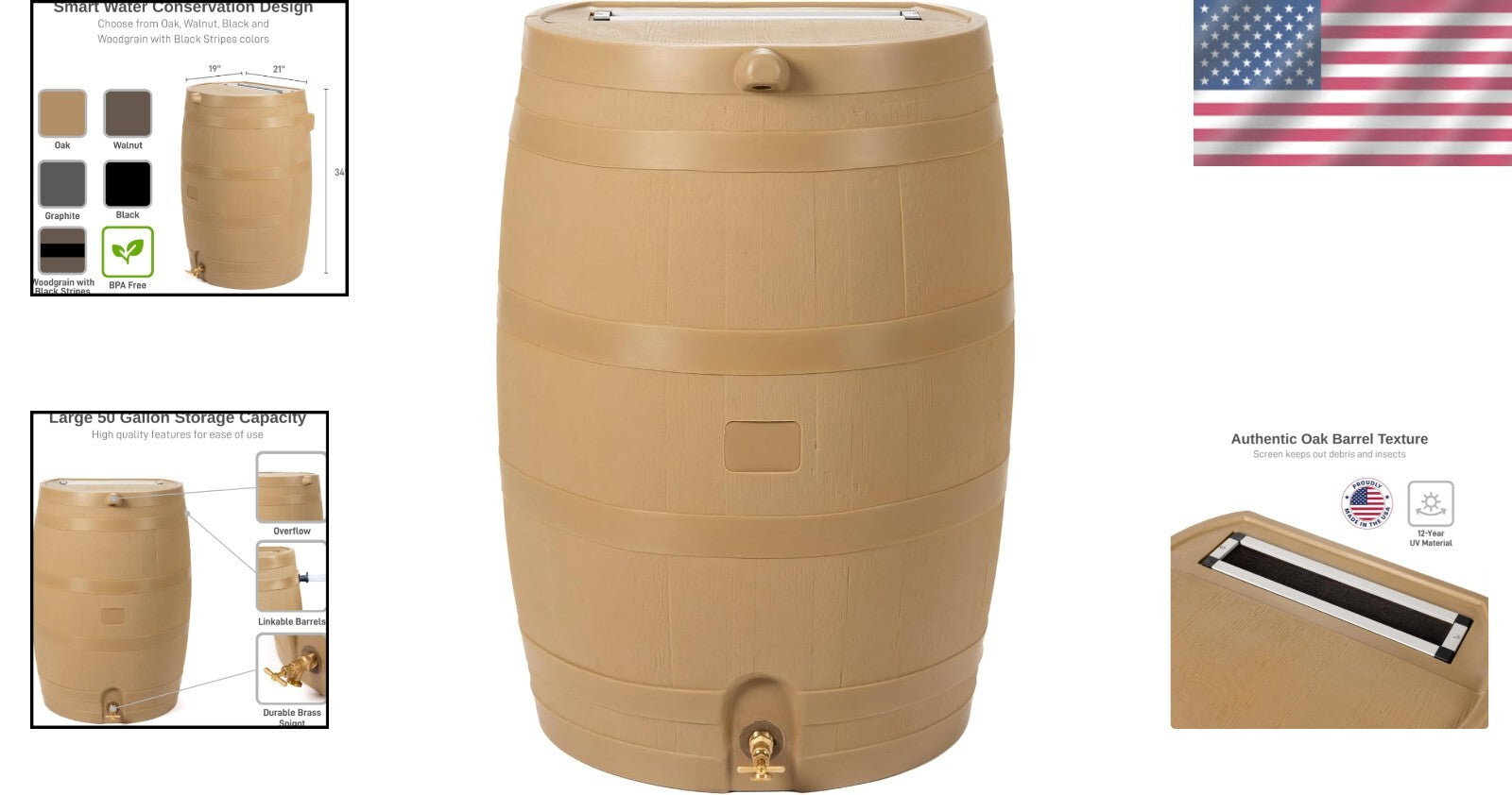 Eco-Friendly 50-Gallon Rain Barrel with Brass Spigot for Garden Irrigation