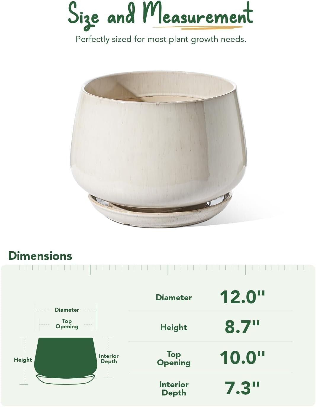 Elegant 12-Inch Ceramic Planters with Drainage Holes - Modern Reactive Glaze