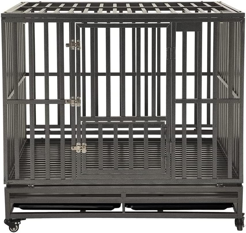 42" Heavy-Duty Dog Crate with Lockable Wheels for Large Breeds - Easy Clean