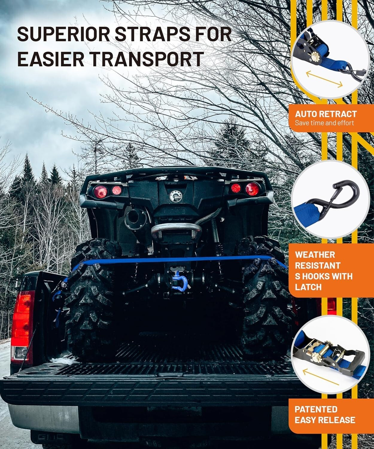 5,000 lbs Breaking Strength Ratchet Tie-Downs - Compact & Secure for Adventures