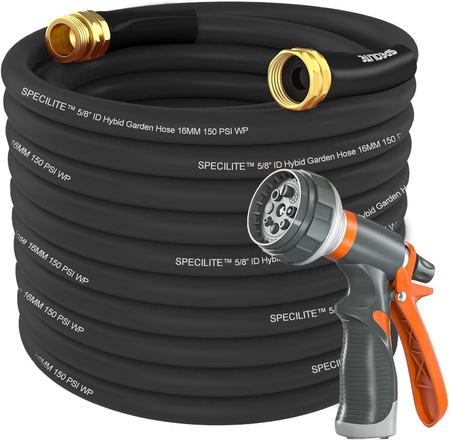 Flexible 50 ft Kink-Less Water Hose - 600 PSI, Brass Connector for Durability