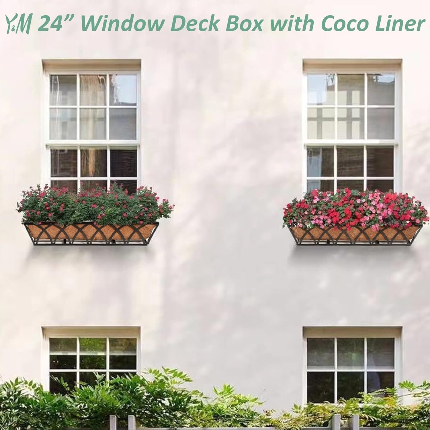 Durable 24-Inch Hanging Metal Planters with Coco Liner for Outdoor Gardens