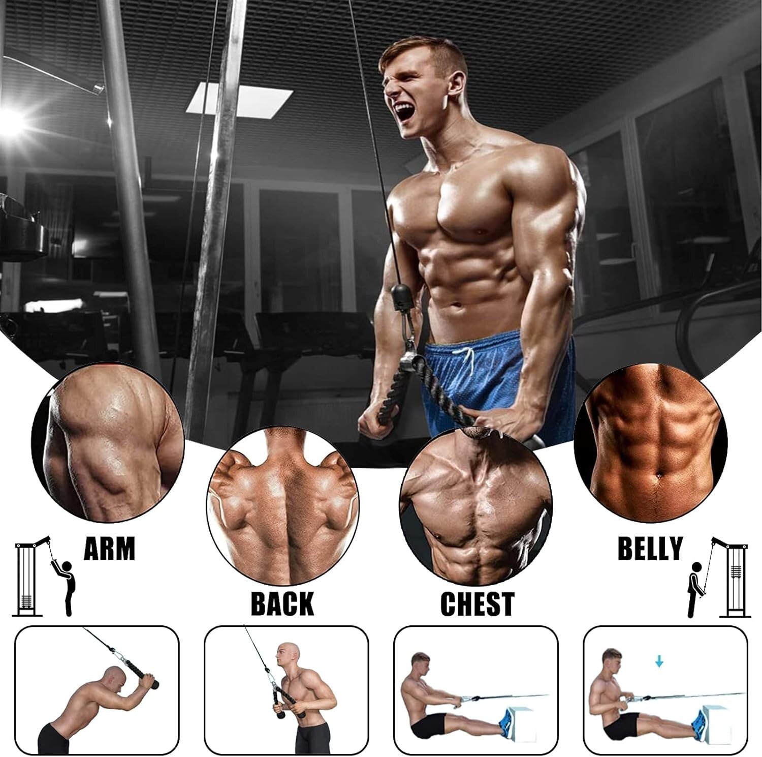 Durable Fitness Equipment Cable Machine - Home LAT Pulley with Adjustable Cables