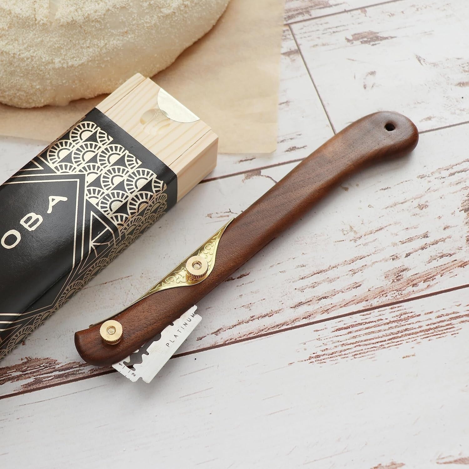 Elegant Walnut Bread Lame with Alloy Steel Blade & Precision Cut Razors