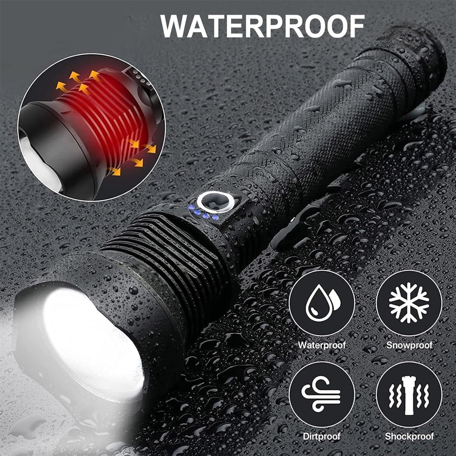 Adventure-Ready Tactical LED Flashlight: 990000 Lumens, Lightweight & Waterproof