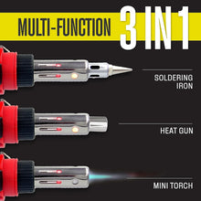 Load image into Gallery viewer, Portable 3-in-1 Butane Torch, Soldering Iron &amp; Heat Gun for Precision Crafting