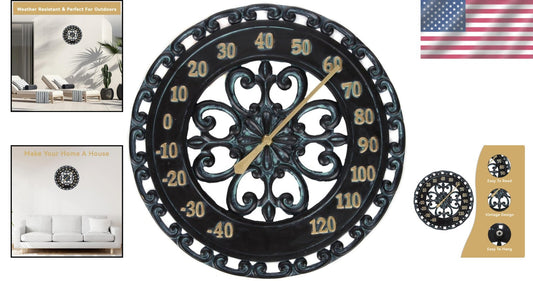 Large 13-Inch Black Wall Thermometer with Retro Design - Ideal Gift for Home