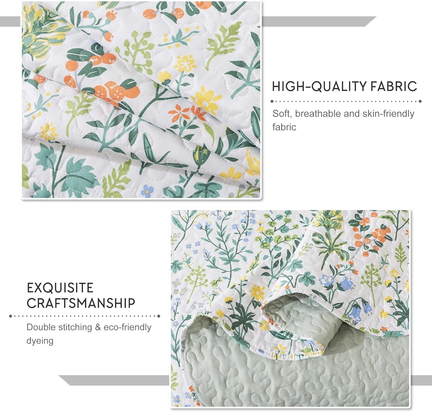 Soft Microfiber King Size Quilt Set - 3-Piece Floral Bedding for Year-Round Use