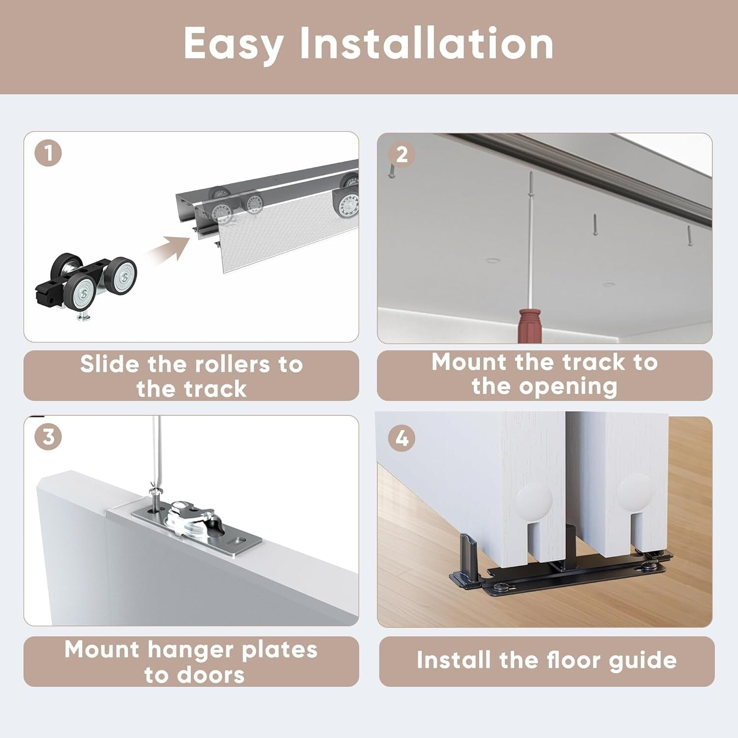 Bypass Door Hardware Set 72" for 2 Doors - Quietly Operating Aluminum Track