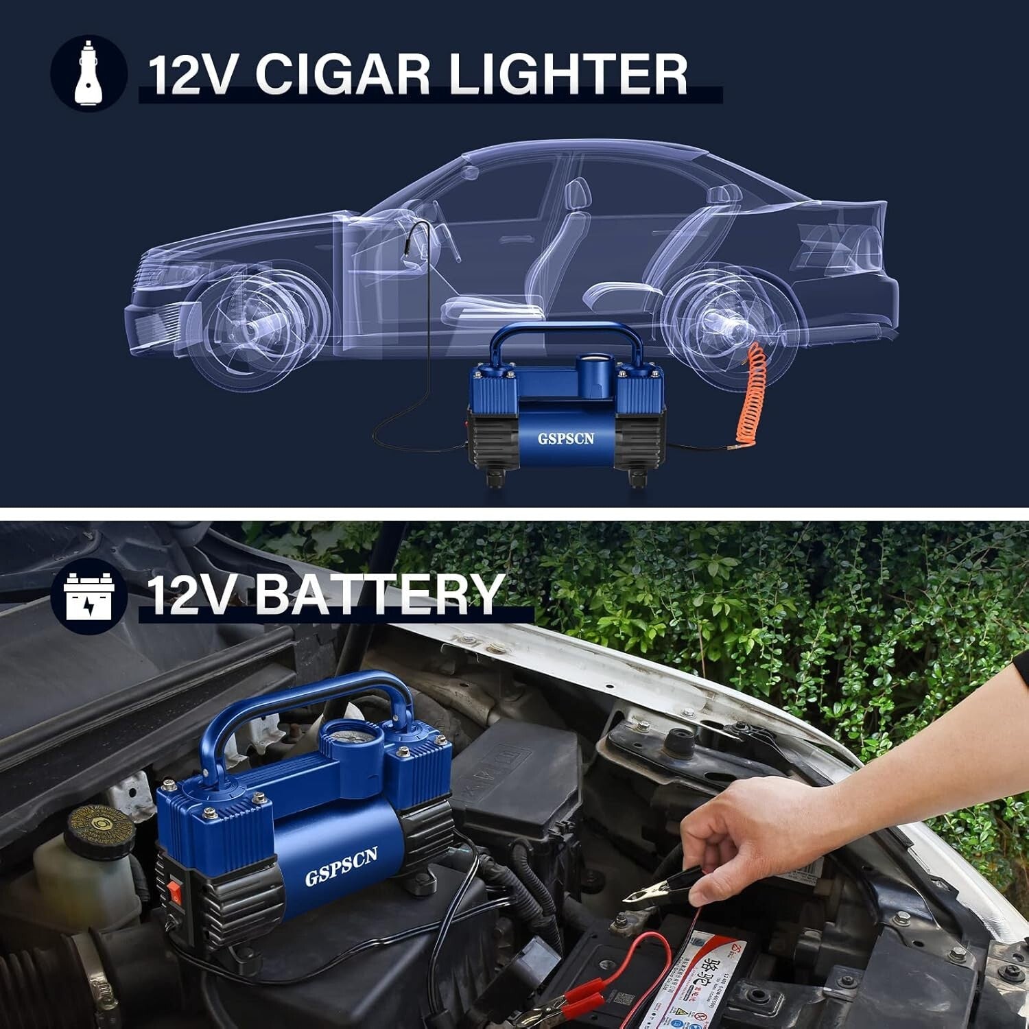 Lightweight 12V Tire Inflator with 11ft Hose - Quick Inflation for All Vehicles