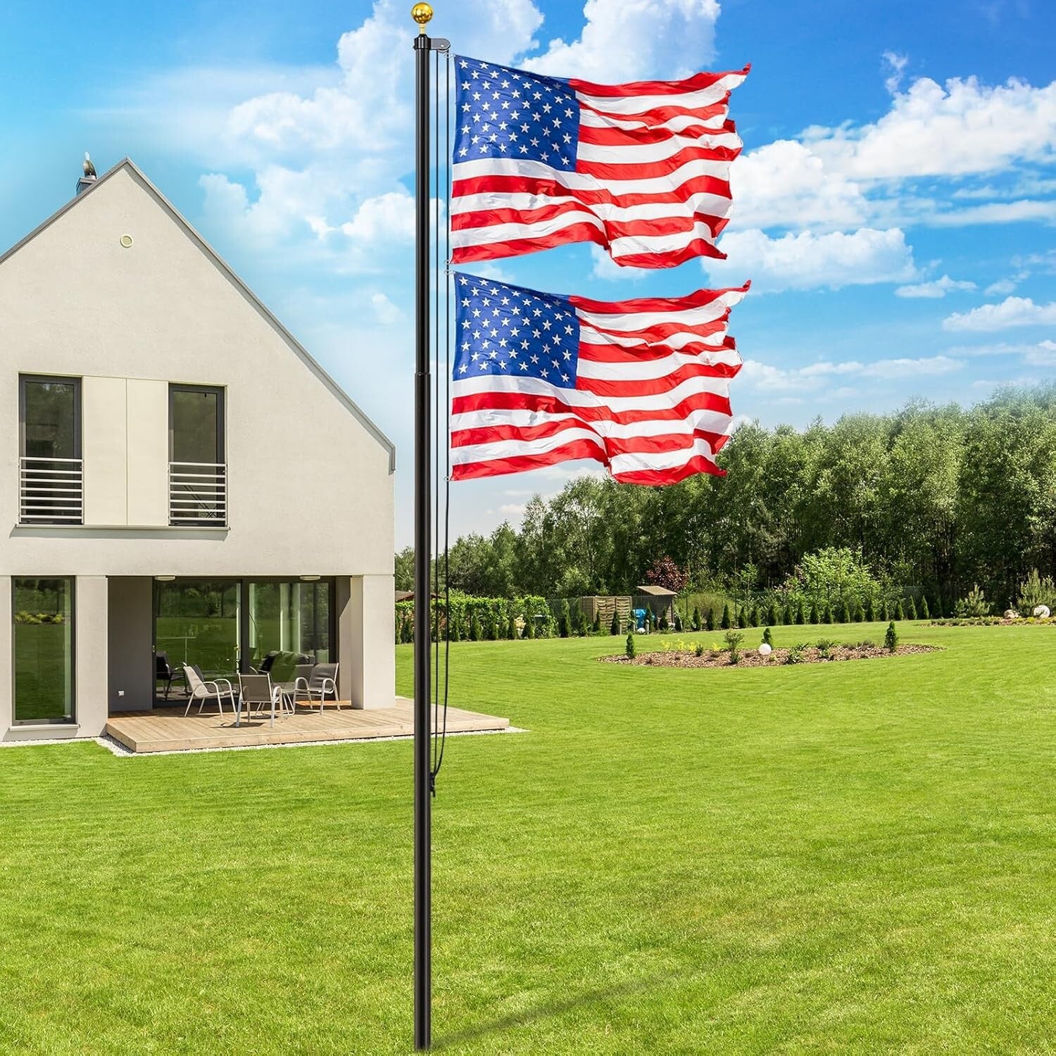 25FT Heavy-Duty Sectional Flag Pole Kit with 3x5FT American Flag for Outdoors