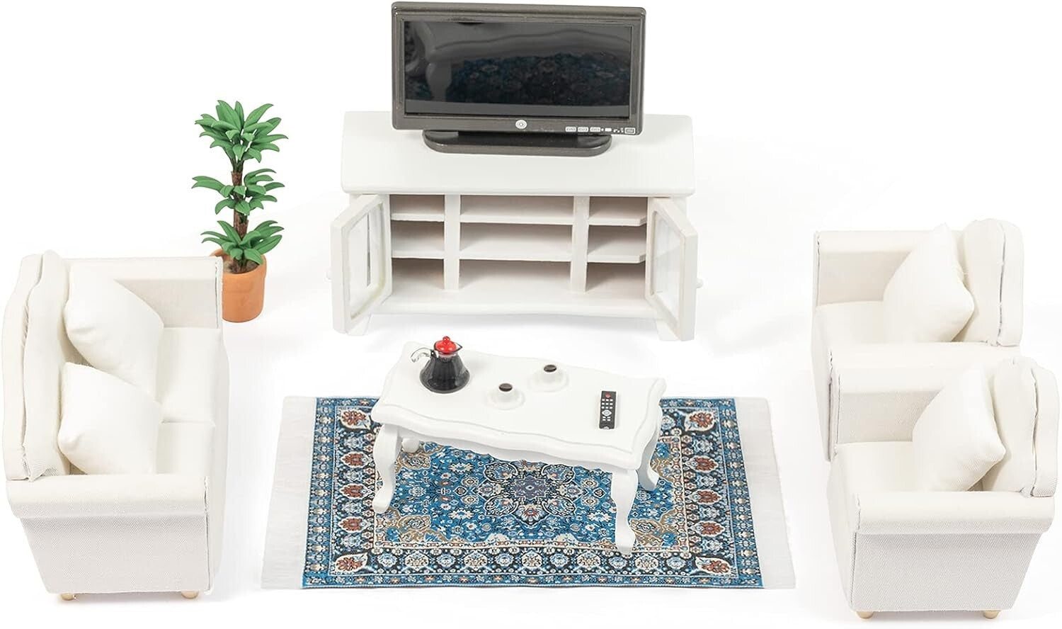 Elegant 1:12 Scale Dollhouse Furniture Kit - Includes Sofa, TV & Accessories