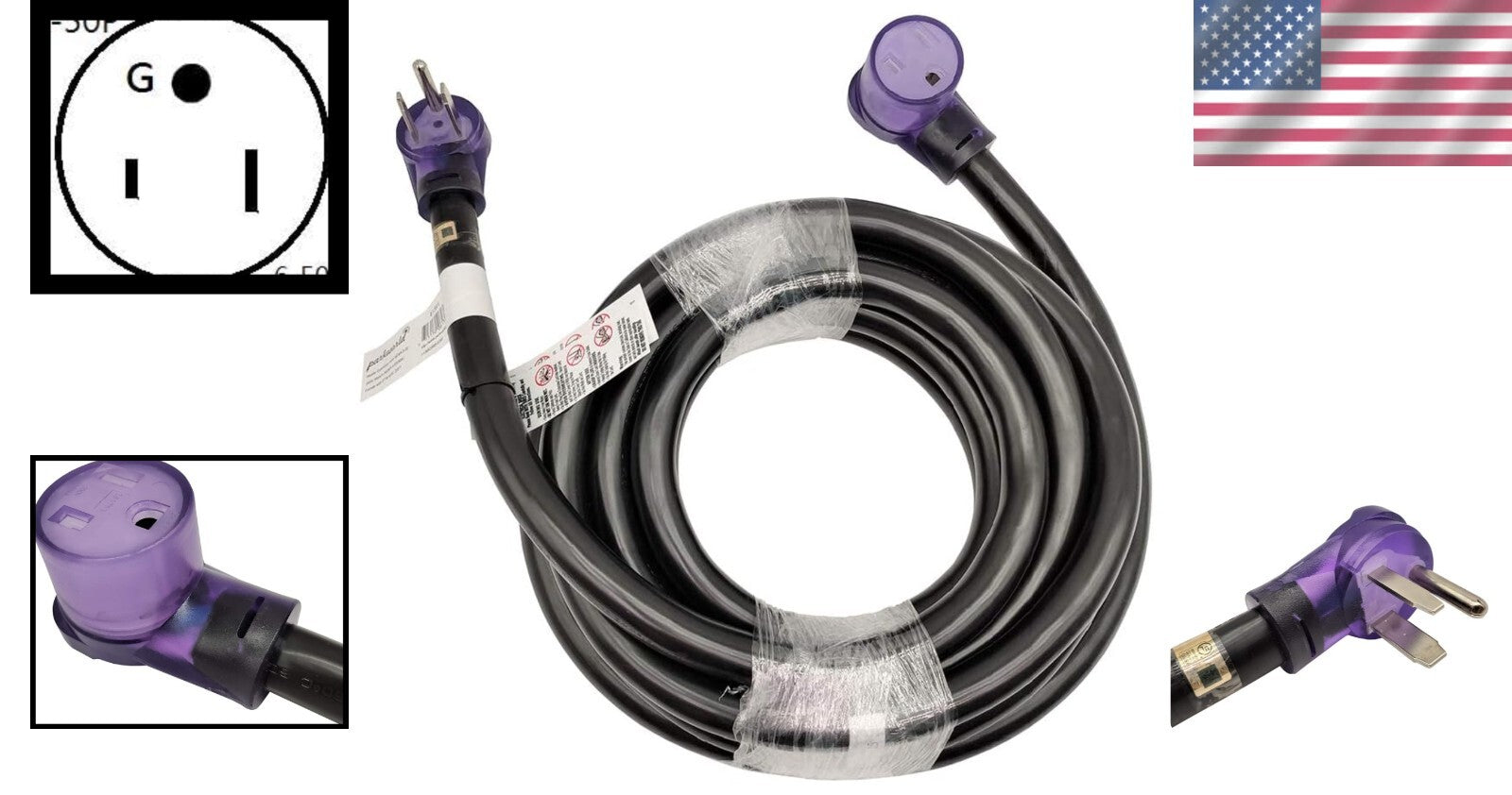 250 Volt NEMA 6-50 Welder Extension Cord, 6AWG 50A 25FT with Lighted Connector