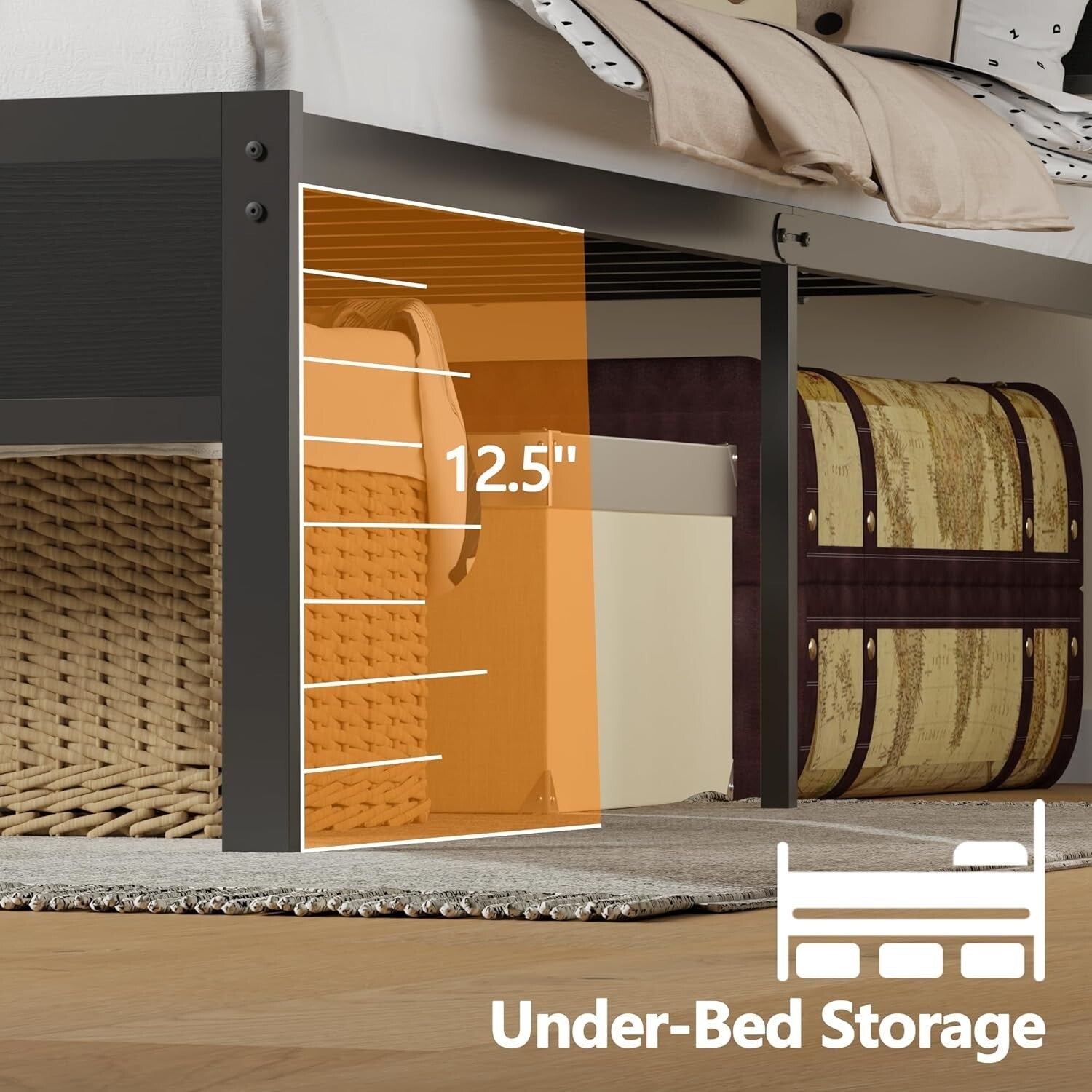 Durable Twin Bed Frame with USB Charging Station & Under-Bed Storage Solutions