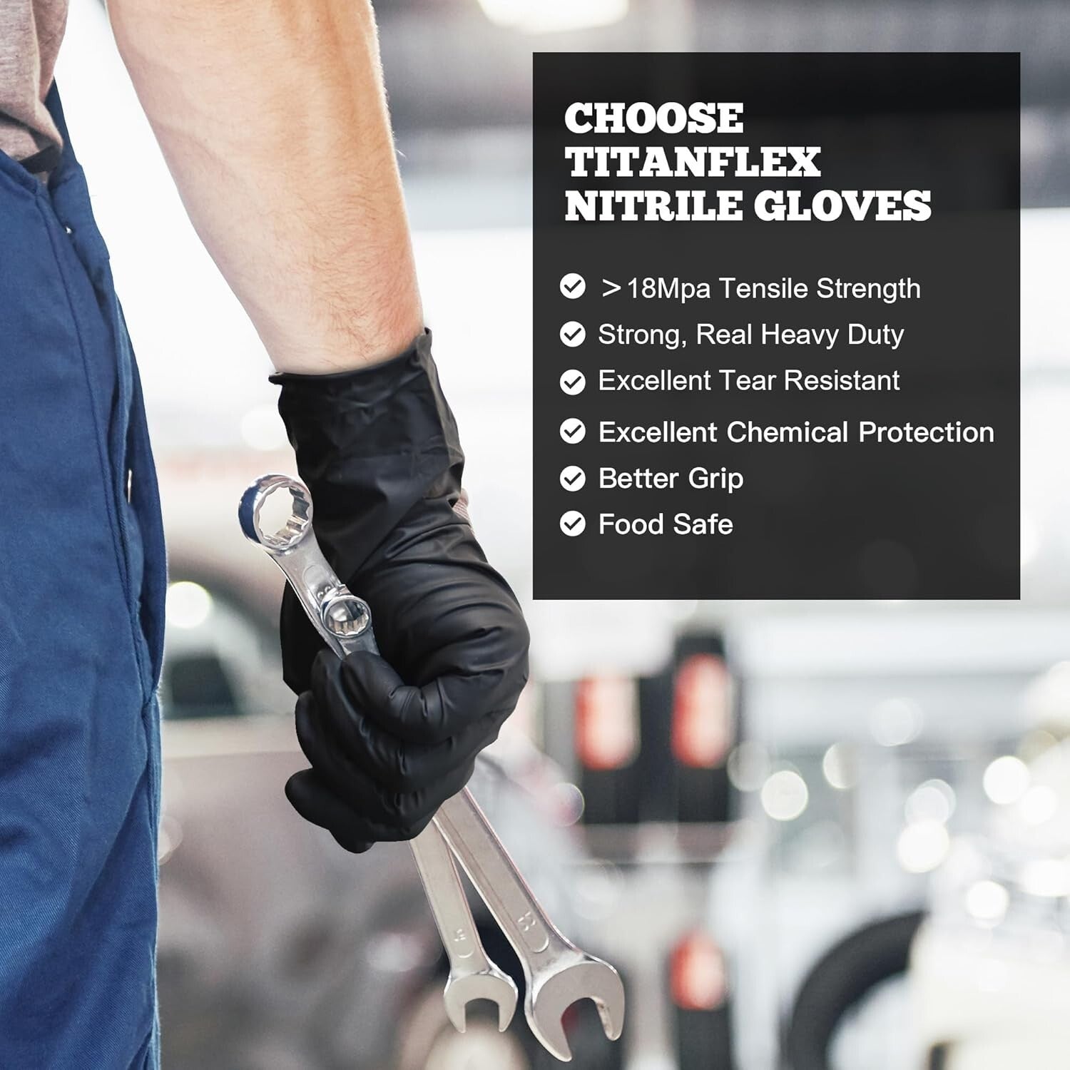 Disposable Black Nitrile Gloves, 6-Mil Strong & Puncture-Resistant Protection