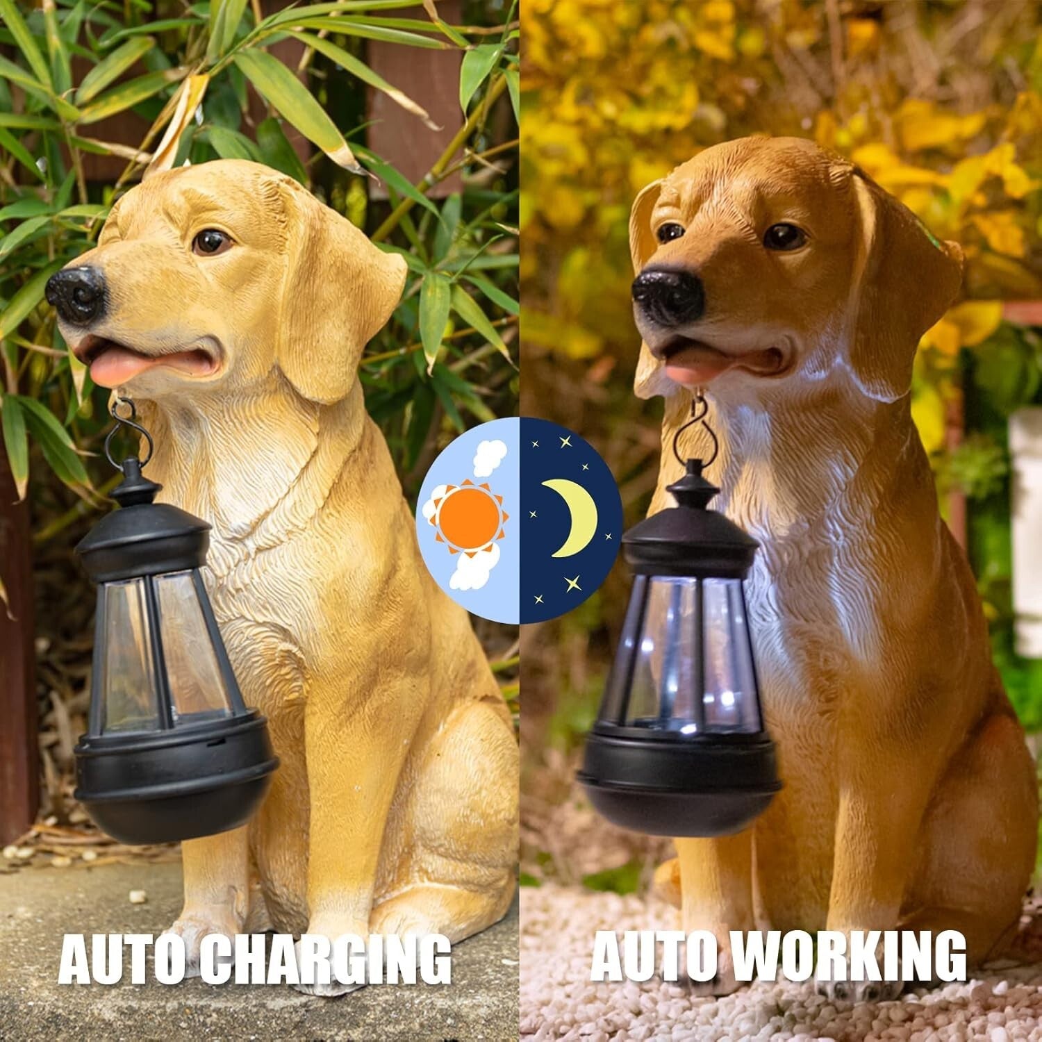 Delightful Solar Dog Outdoor Statue - Resin Garden Decor with Light Feature