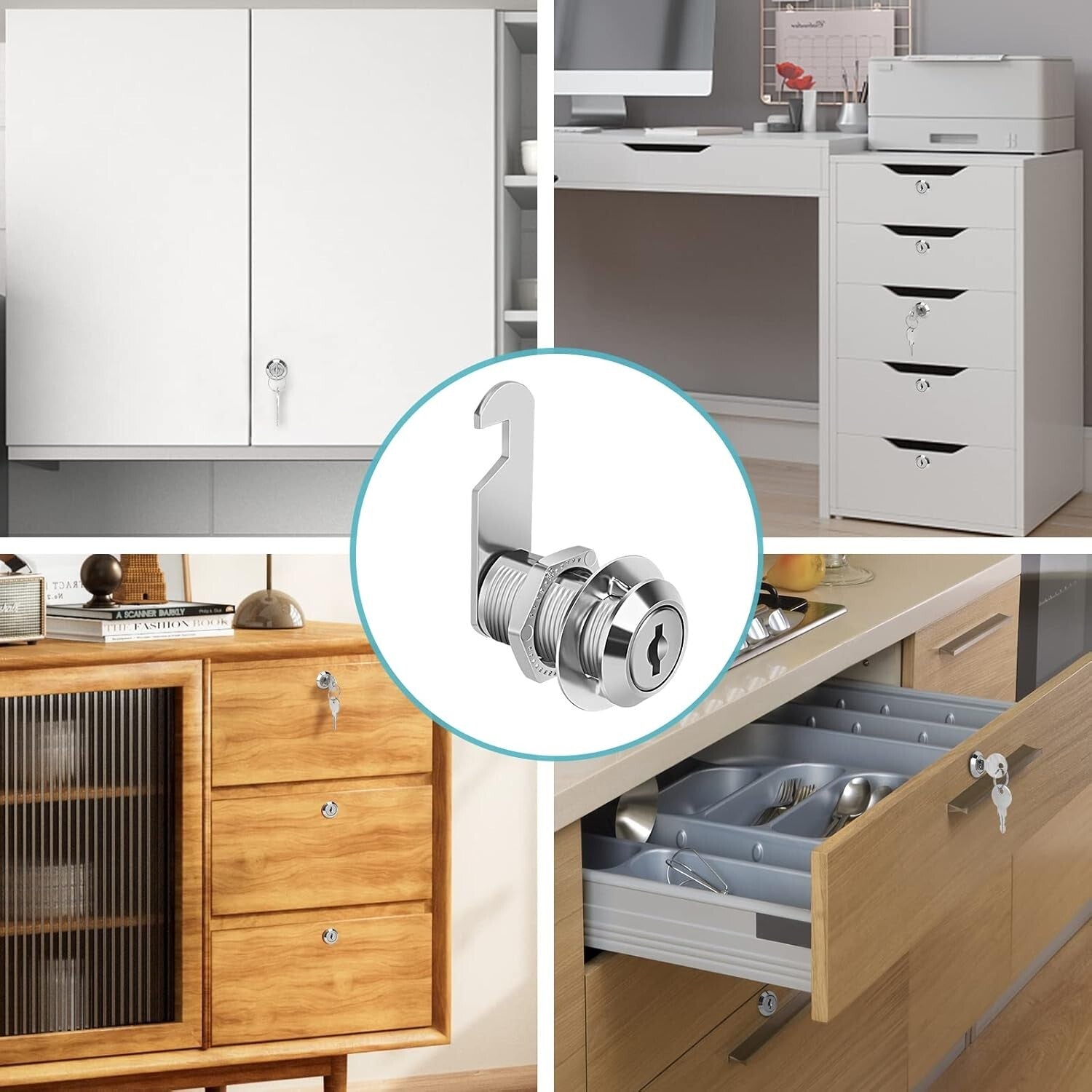 Easy-Install 1-1/8'' Chrome Cabinet Locks - 16-Pack Keyed Alike for Security