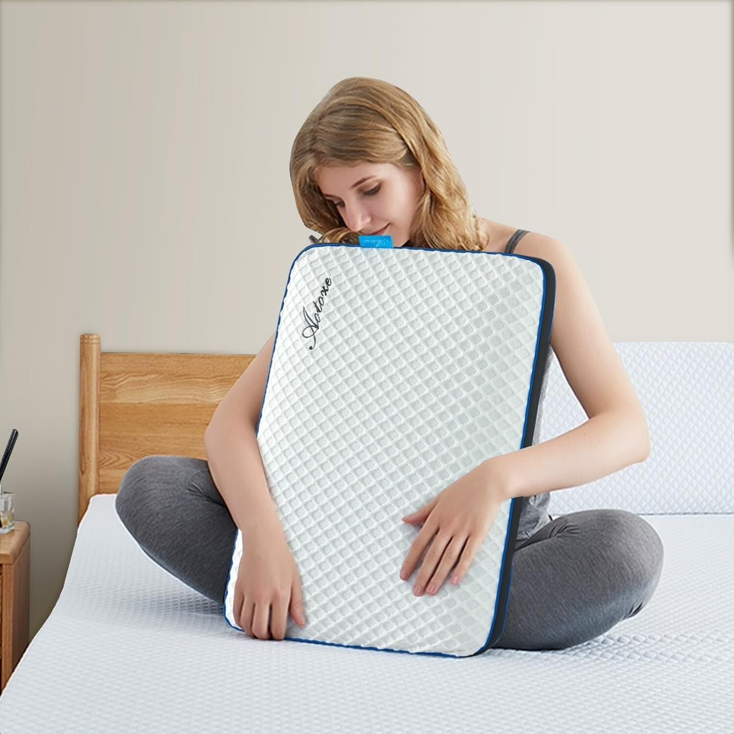 Breathable Flat Pillow for Sleep - Soft Gel Memory Foam, 23.5x15.5x3.1 Inches