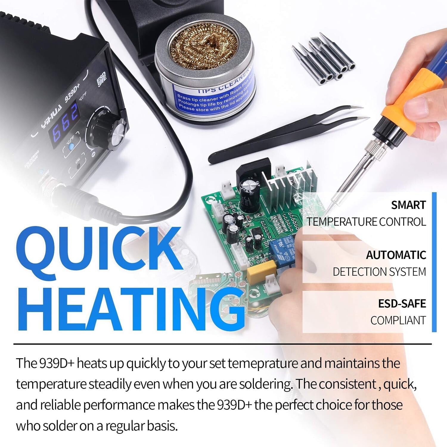 Advanced Digital Soldering Station: Precision Heat Control 392°F-896°F, ESD Safe