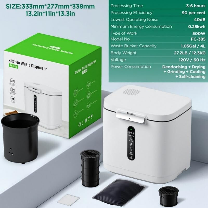 4L Stainless Steel Compost Bin - Fast Waste Recycling with Intelligent Features