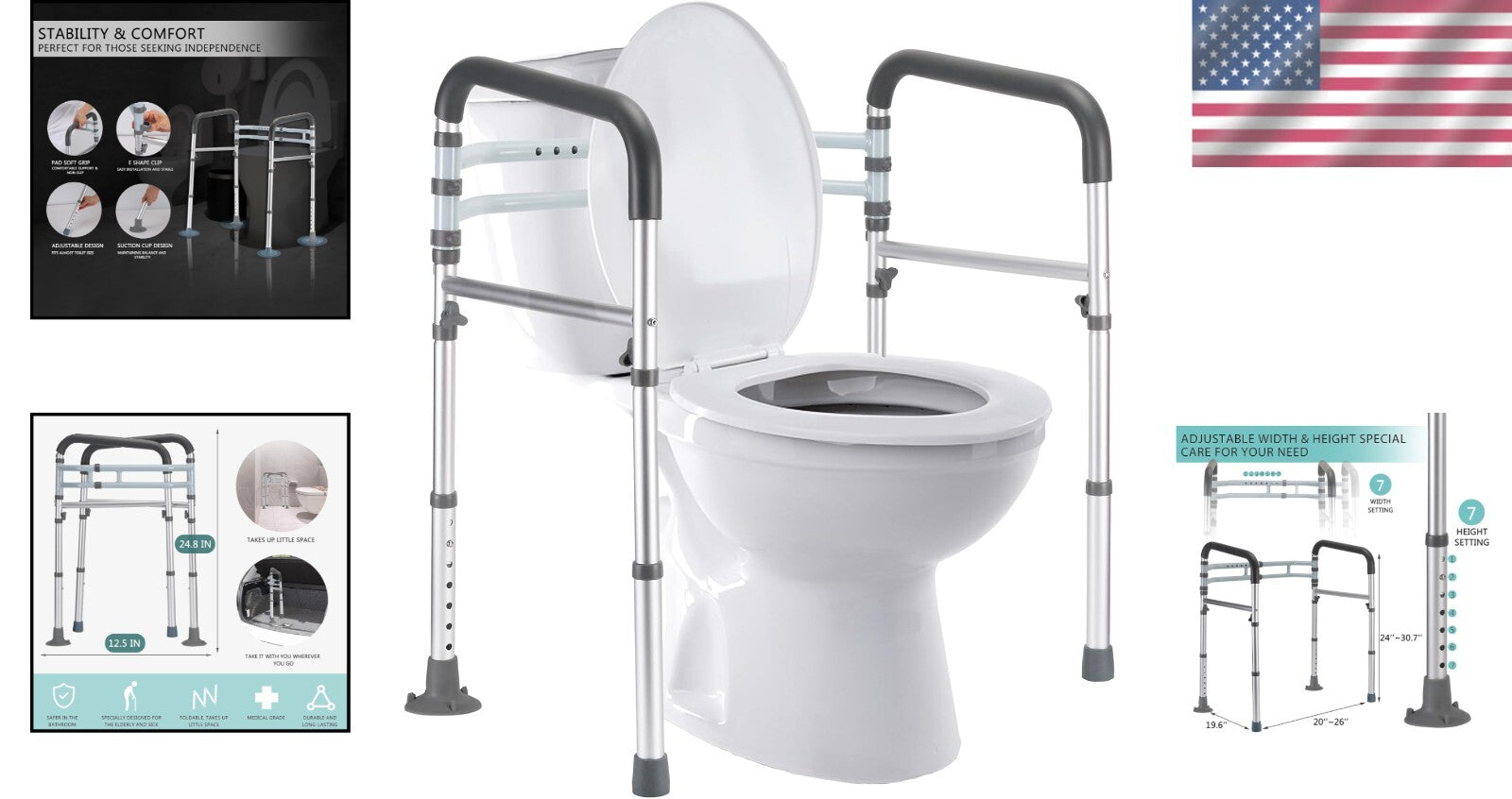 Foldable Toilet Safety Frame with Foam Grip Handles - Elderly & Disabled Support
