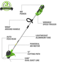 Load image into Gallery viewer, Battery Powered 12" String Trimmer with 2.0Ah Battery - Easy Lawn Maintenance