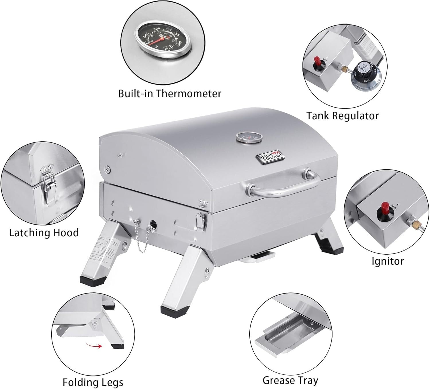 10000 BTU Stainless Steel Portable Grill - Ideal for Camping & Tailgating