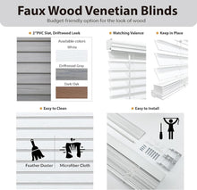 Load image into Gallery viewer, Light Filtering Faux Wood Blinds - 2" Slats, 34" W x 60" H, Safety and Elegance