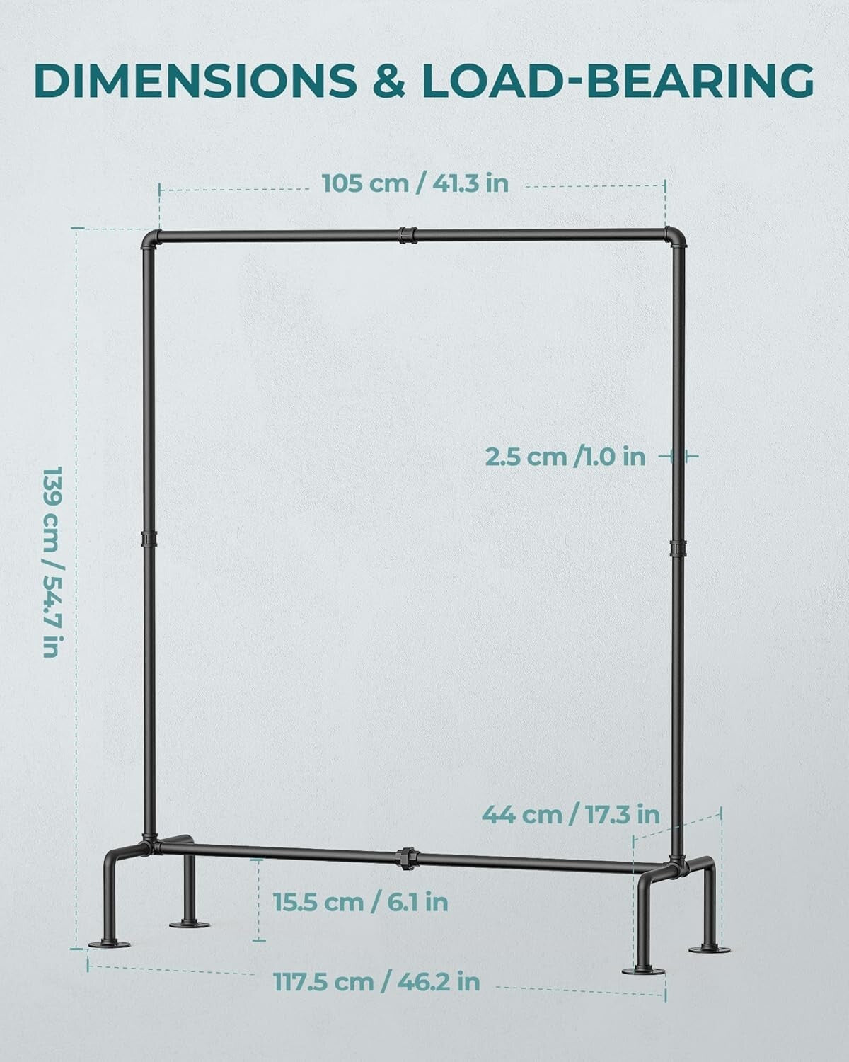 Detachable Industrial Clothing Rack with Stable Feet - Double the Storage Style